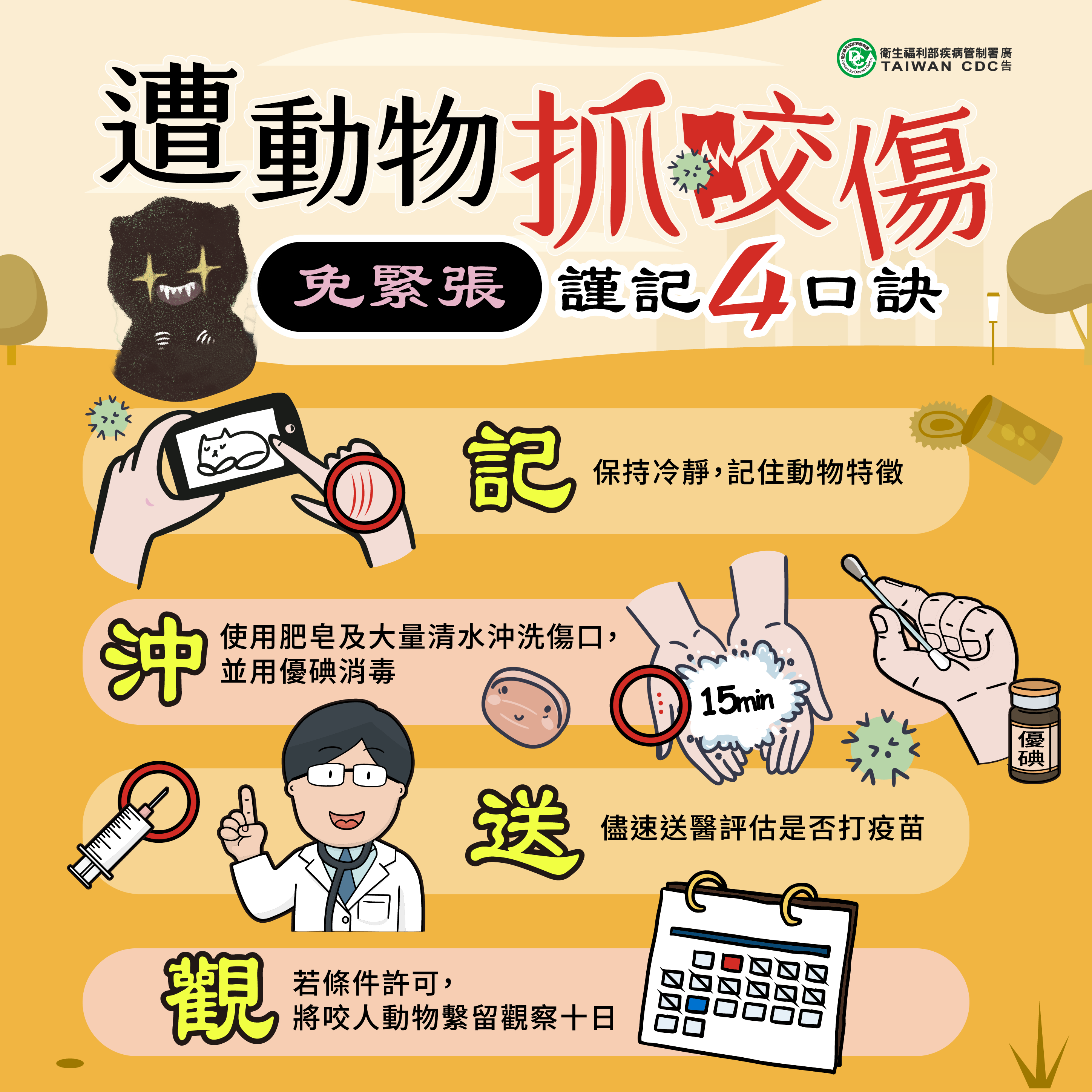 遭動物抓咬傷免緊張 謹記四口訣