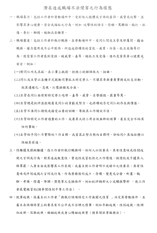 禁止工作場所執行職務遭受不法侵害聲明-行為樣態